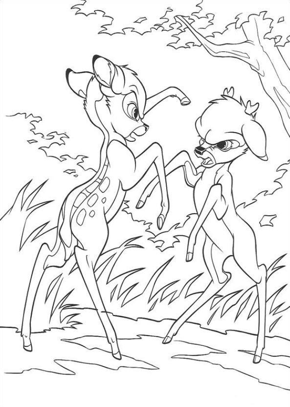 Print Bambi vecht met Ronno kleurplaat